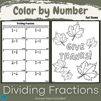 Preview of Color by Number | Dividing Fractions | Fall Math | Fractions | Thanksgiving Math