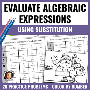 Preview of Evaluate Algebraic Expressions using Substitution - Color by Number
