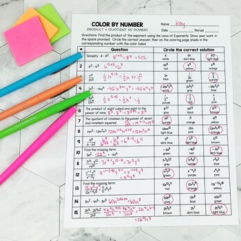 Color by Number Exponents Rules, Power of Power & Power of a Product