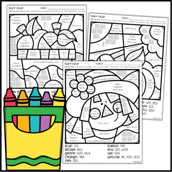 color by number fall mystery pictures place value worksheets by briana