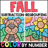 Color by Number - Fall Subtraction with Regrouping Math Practice