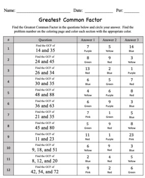 Color by Number! Finding the Greatest Common Factor by Classroom 127