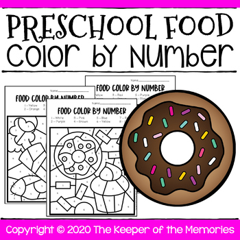 Preview of FREE Color by Number Food Preschool Worksheets