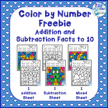 Preview of Color by Number Freebie for Addition and Subtraction Facts to 10