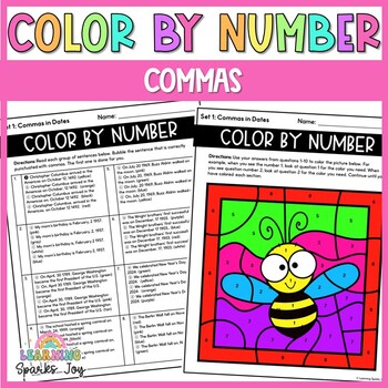 Preview of Color by Number Grammar | Commas - Set 1 | No Prep Printables!