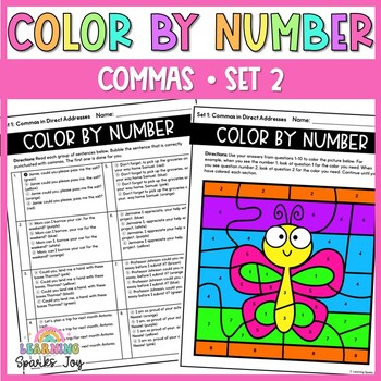 Preview of Color by Number Grammar | Commas - Set 2 | No Prep Printables!