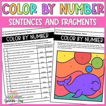 Preview of Color by Number Grammar | Sentence Fragments | 3rd Grade ELA No Prep Printables!