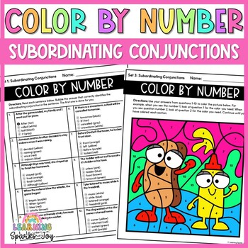 Preview of Color by Number Grammar | Subordinating Conjunctions | No Prep Printables!
