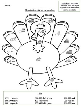 Color by Number Long Division Thanksgiving by TeacherForever13 | TpT