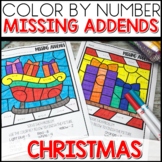Color by Number Missing Addends Math Worksheets Christmas Themed