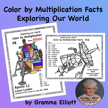 Preview of Exploring Space  Color by Multiplication Basic Math Fact Fluency Printable Pages