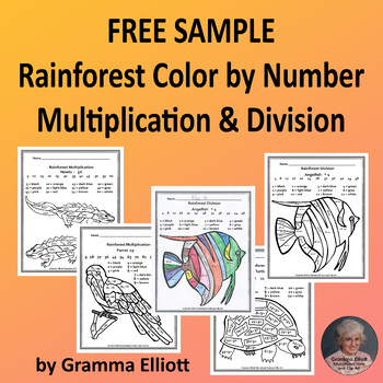 Preview of Color by Number Multiplication and Division Rainforest Theme Workheets Free