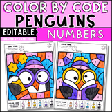 Penguin Color by Number Recognition Worksheets Editable