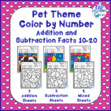 Color by Number Pet Theme  Addition and Subtraction 10 to 20