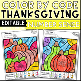 Color by Number Sense Activities Thanksgiving Morning Work