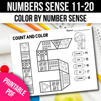 Preview of Color by Number Sense Worksheets Teen Numbers Summer Math Kindergarten Morning