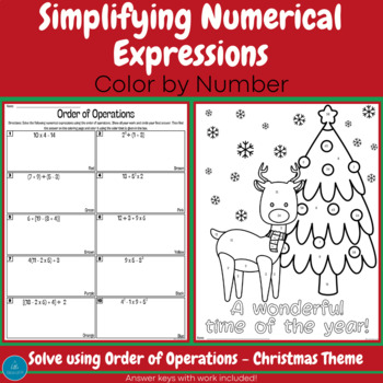 Preview of Color by Number | Simplifying Expressions | PEMDAS | Christmas | Christmas Math