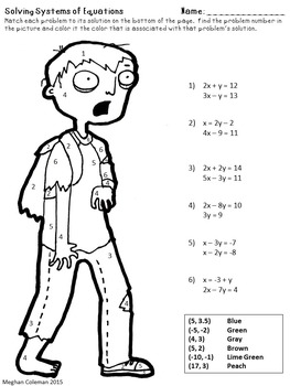 Zombie Color by Number: Solving Systems of Equations by Dr Pepper Lover