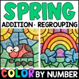 Color by Number - Spring Addition with Regrouping Math Practice