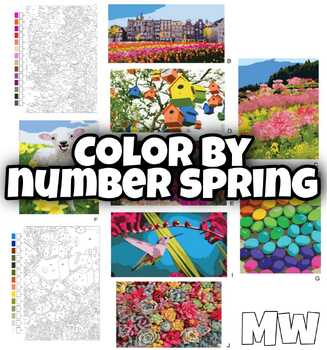 Preview of Color by Number Spring Coloring Book For Adults And Kids.