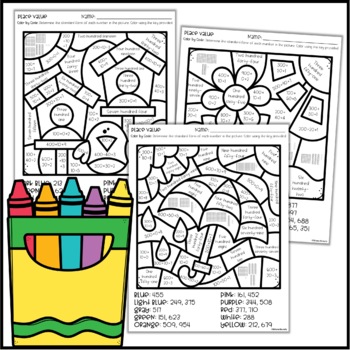 color by number spring place value worksheets by briana beverly tpt