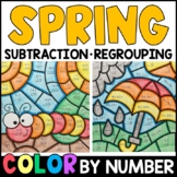 Color by Number - Spring Subtraction with Regrouping Math 