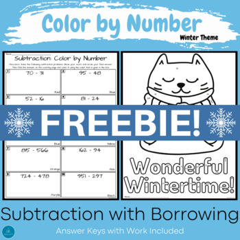 Preview of Color by Number | Subtraction | Winter Math | Subtraction with Borrowing | Math