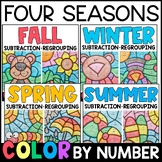 Color by Number Subtraction with Regrouping Math Practice 