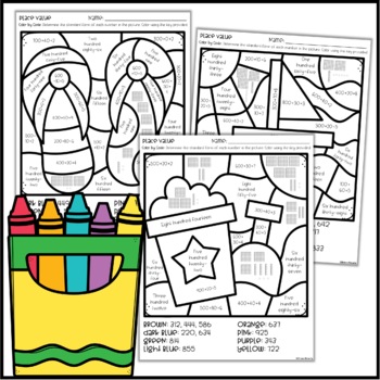 color by number summer mystery pictures place value worksheets tpt