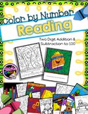 Color by Number Two Digit Addition and Subtraction Reading Theme