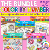 Color by Number Two Digit Addition and Subtraction to 100 Bundle