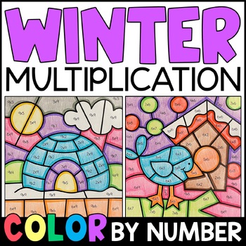 Preview of Color by Number - Winter Multiplication Facts Practice