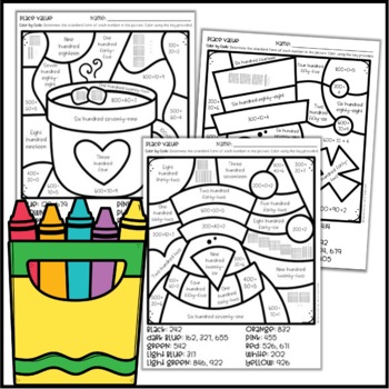 color by number winter mystery pictures place value worksheets tpt