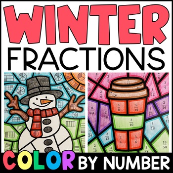 Preview of Color by Number - Winter Recognizing Fractions and Finding Equivalent Fractions