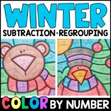 Color by Number - Winter Subtraction with Regrouping Math 