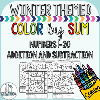 Preview of Color by Number- Winter themed- No Prep- Color by Sum - Addition and Subtraction