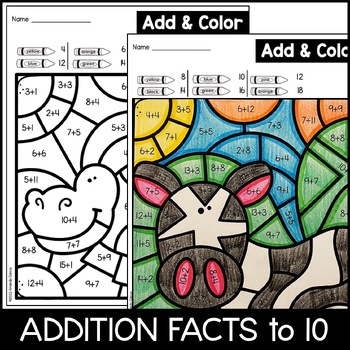 Color by Number - Zoo Animals Addition and Subtraction Practice