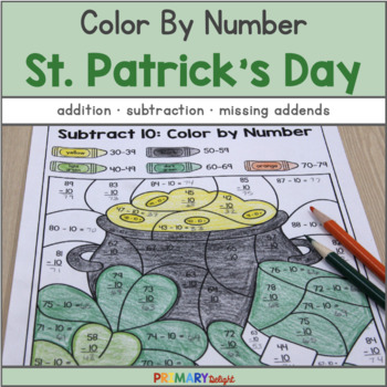 Preview of March Color by Numbers Addition and Subtraction Within 20 | St Patty's Day