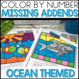 Color by Number Missing Addends OCEAN Themed Math Worksheets