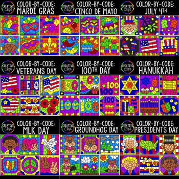 Preview of Color by Number or Code: Holidays Bundle 2 {Creative Clips Clipart}