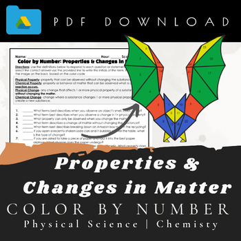 Preview of Color by Number: properties and changes in matter (pdf)- Physical Science