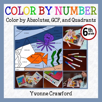 Preview of Color by Number 6th Grade Math Facts | Color by Absolutes, GCF, & Quadrants