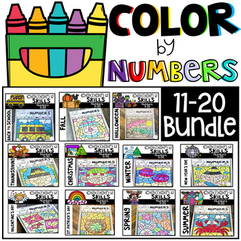 Preview of Color by Code Numbers 11-20 Seasonal Bundle | Teen Number Activities