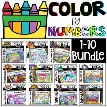 Preview of Color by Code Numbers 1-10 Seasonal Bundle (Growing) Activities