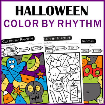 Preview of Color by Rhythm Halloween Themed Pages | Music Color by Code