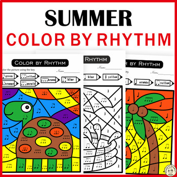 Preview of Color by Rhythm Summer Themed Pages | Music Color by Code | Standard Notation