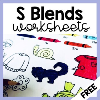 Preview of Color by S Blends Free Phonics Worksheets