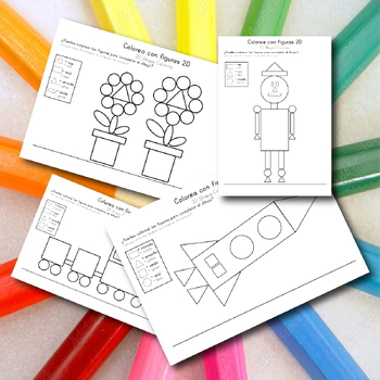 Preview of Color by Shapes English/Spanish, Color por formas inglés/español