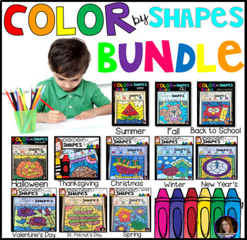 Preview of Color by Code Shapes Seasonal Bundle