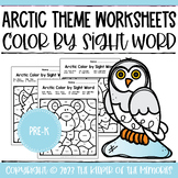 Color by Sight Word Arctic Animals Preschool Worksheets